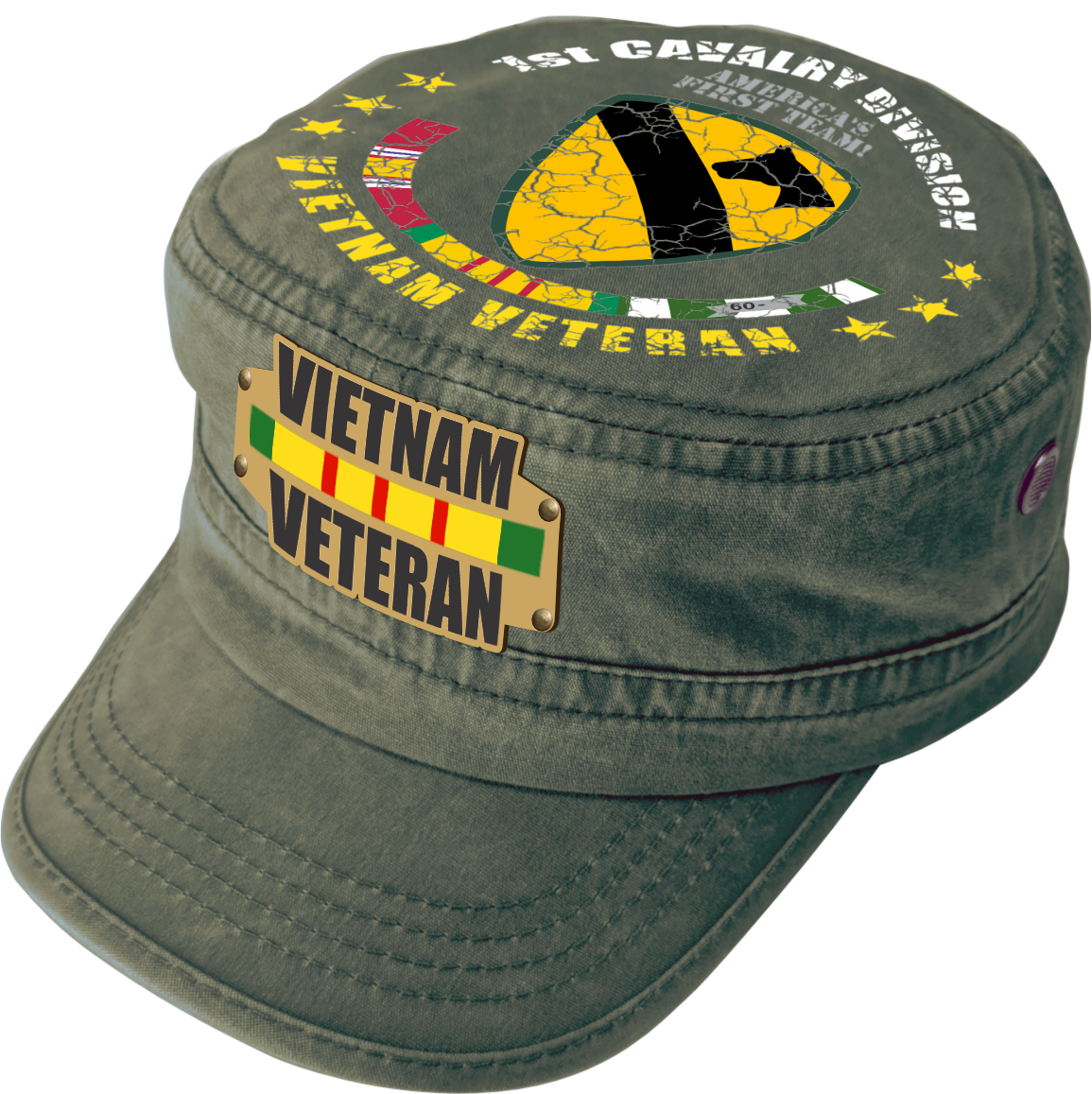 Vietnam Veteran Military Cap - 1st Cavalry Division | Adjustable Washed Cotton Hat | Unique Design (U.S. Patent Pending)