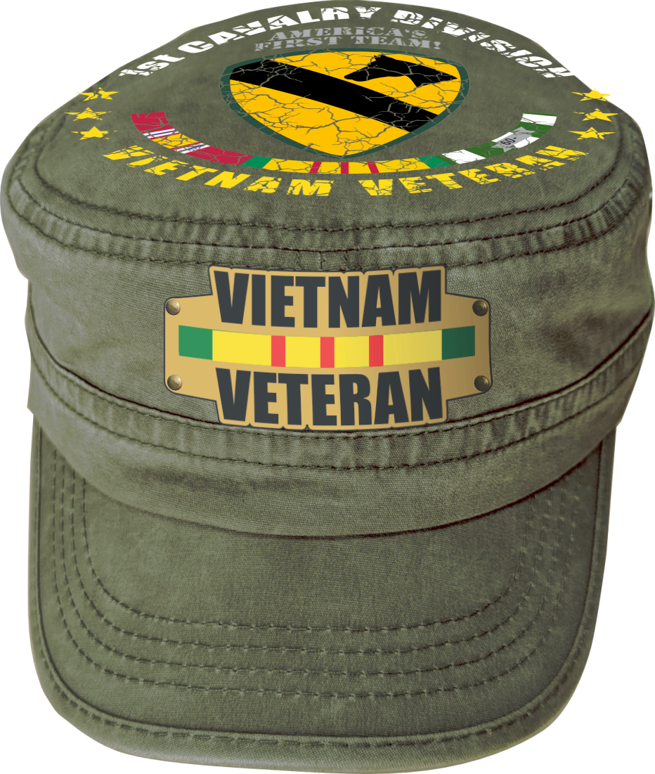 Vietnam Veteran Military Cap - 1st Cavalry Division | Adjustable Washed Cotton Hat | Unique Design (U.S. Patent Pending)