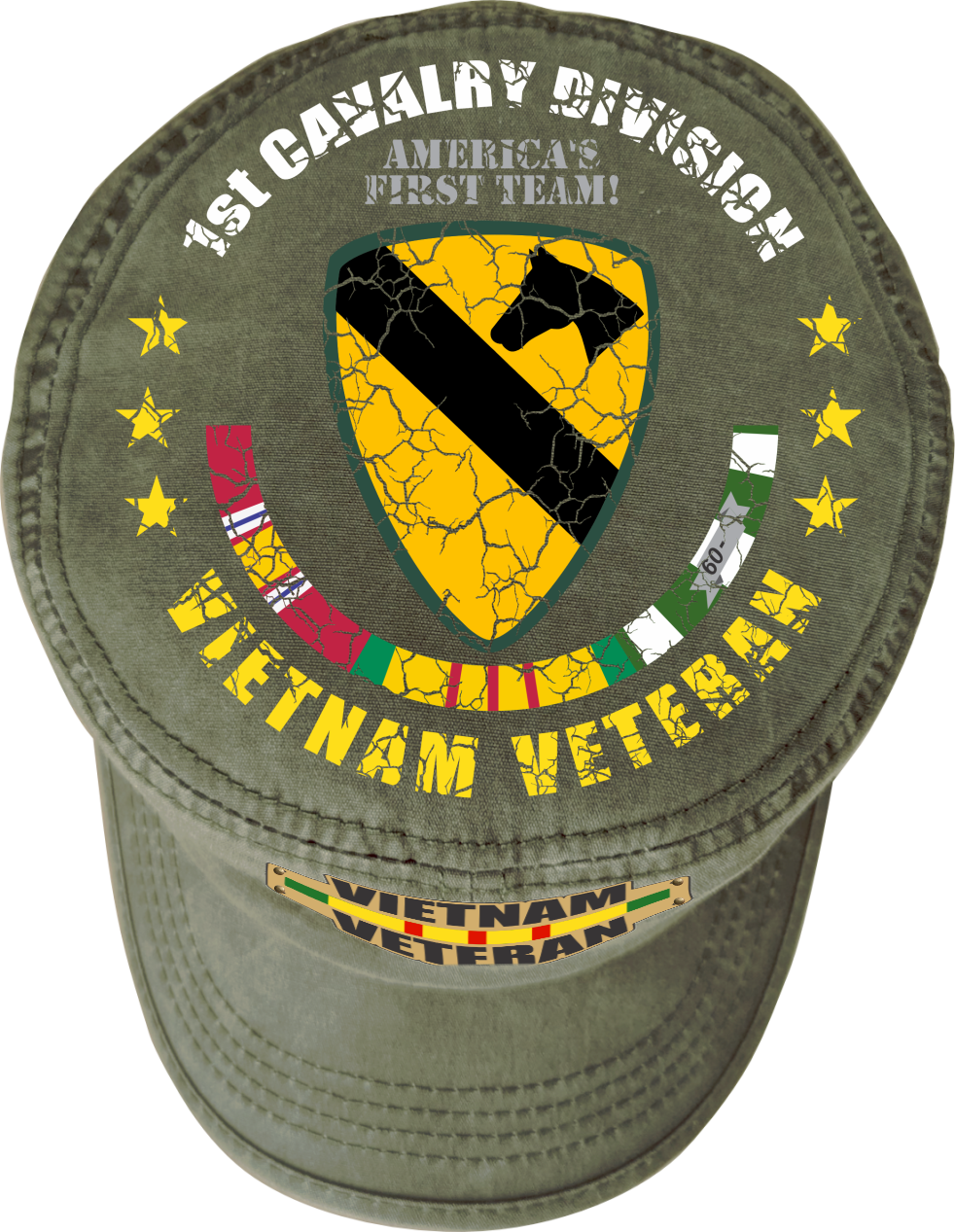 Vietnam Veteran Military Cap - 1st Cavalry Division | Adjustable Washed Cotton Hat | Unique Design (U.S. Patent Pending)