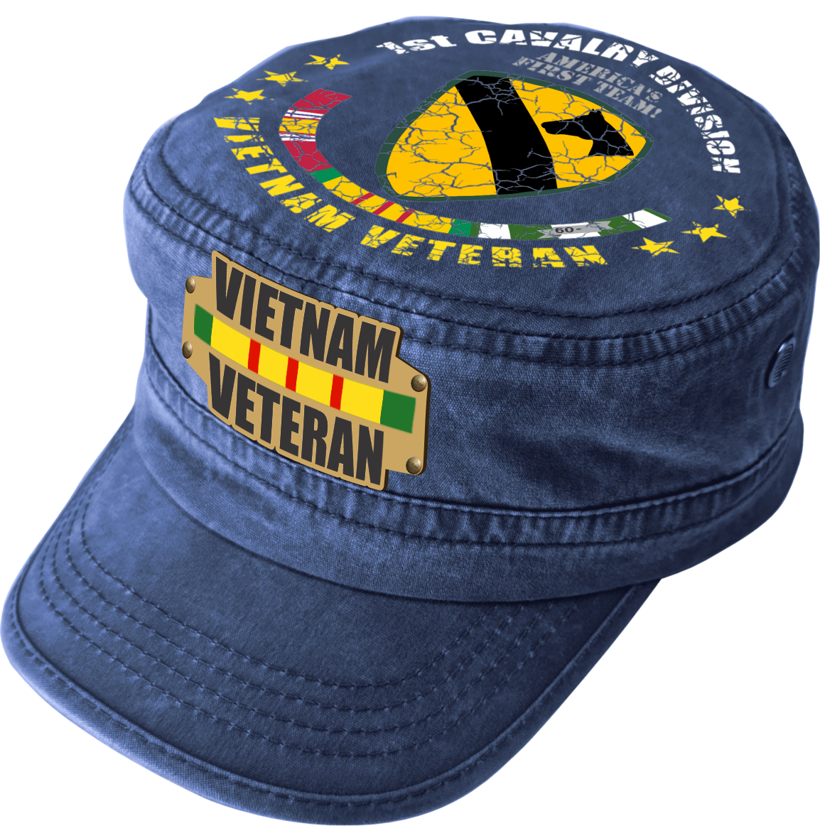 Vietnam Veteran Military Cap - 1st Cavalry Division | Adjustable Washed Cotton Hat | Unique Design (U.S. Patent Pending)