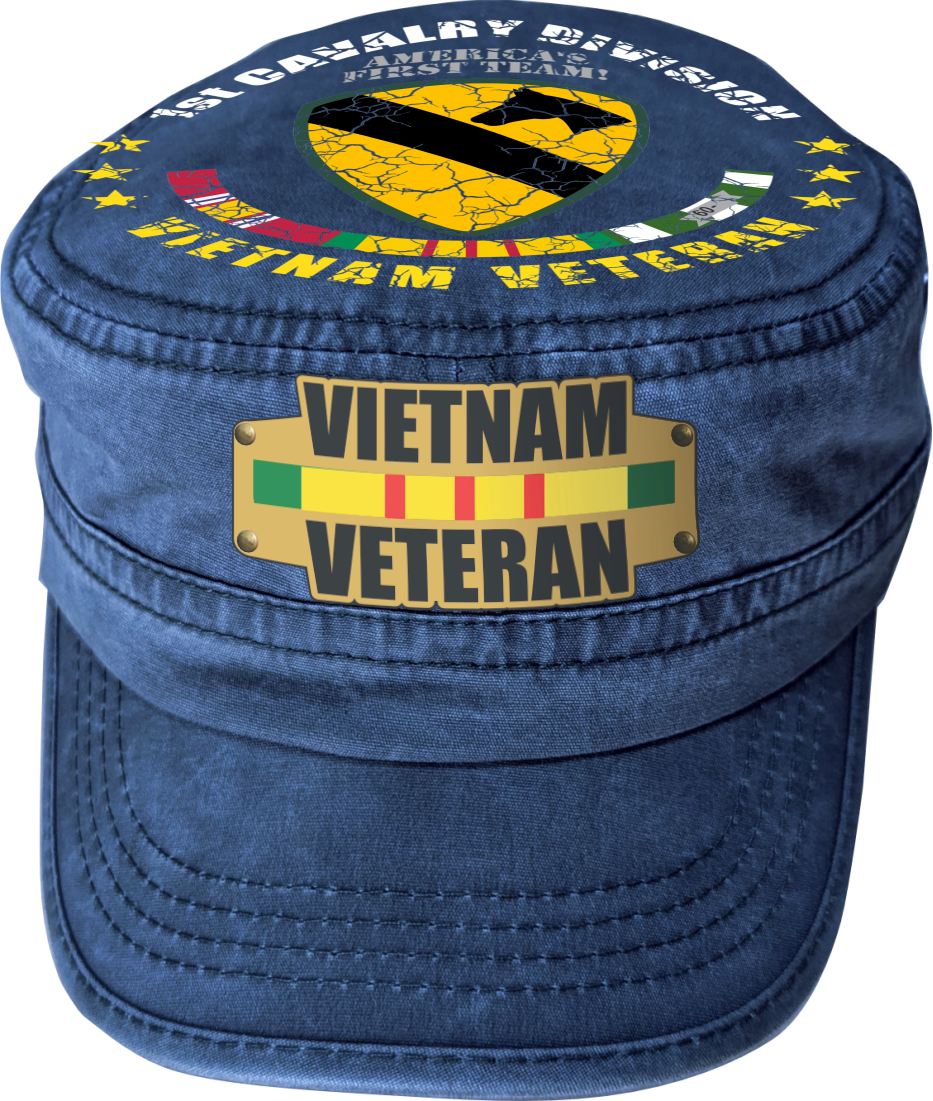 Vietnam Veteran Military Cap - 1st Cavalry Division | Adjustable Washed Cotton Hat | Unique Design (U.S. Patent Pending)