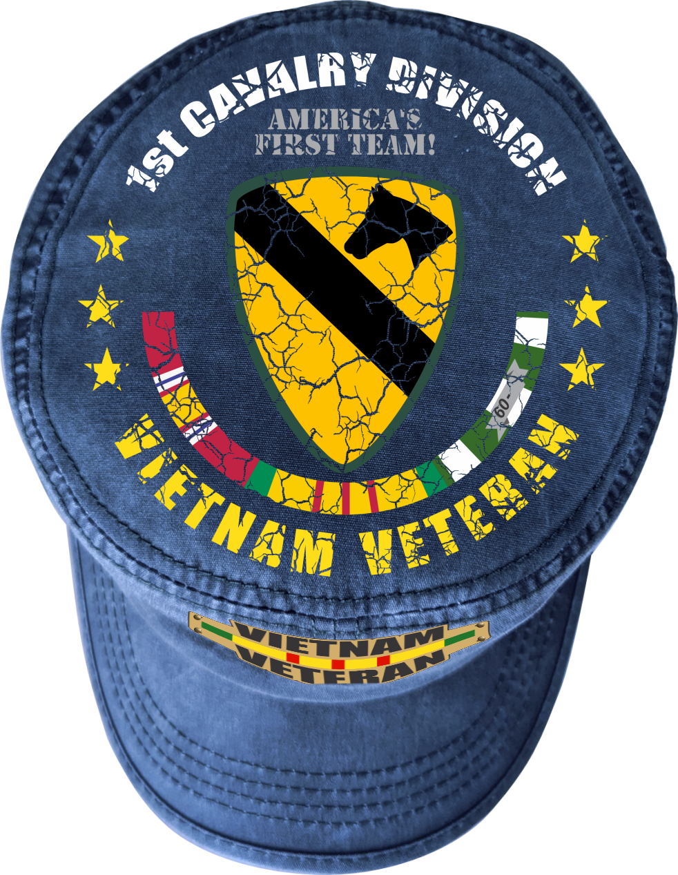 Vietnam Veteran Military Cap - 1st Cavalry Division | Adjustable Washed Cotton Hat | Unique Design (U.S. Patent Pending)