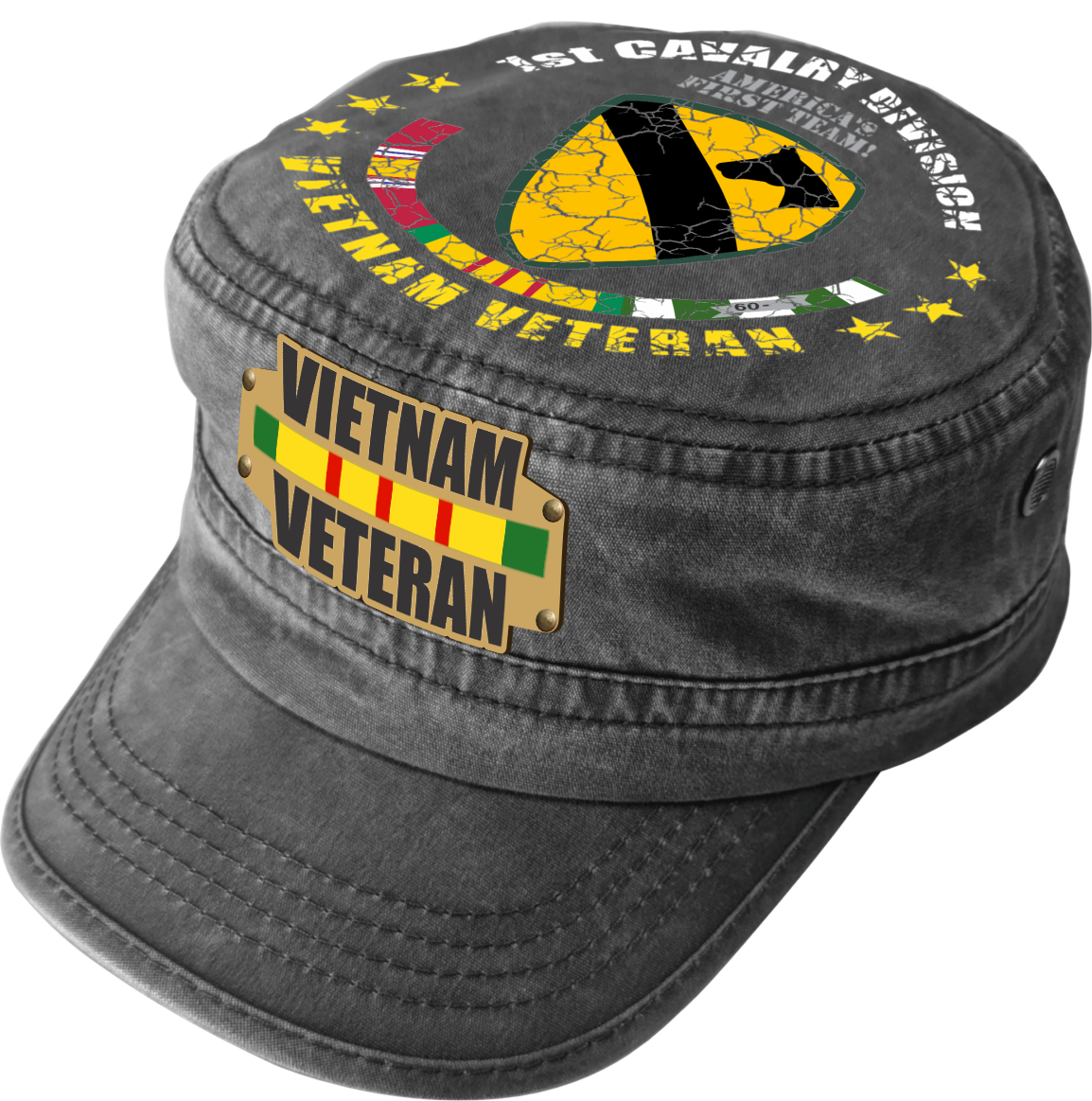 Vietnam Veteran Military Cap - 1st Cavalry Division | Adjustable Washed Cotton Hat | Unique Design (U.S. Patent Pending)