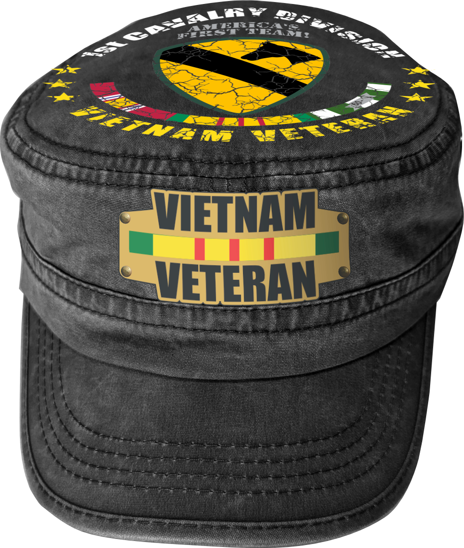 Vietnam Veteran Military Cap - 1st Cavalry Division | Adjustable Washed Cotton Hat | Unique Design (U.S. Patent Pending)