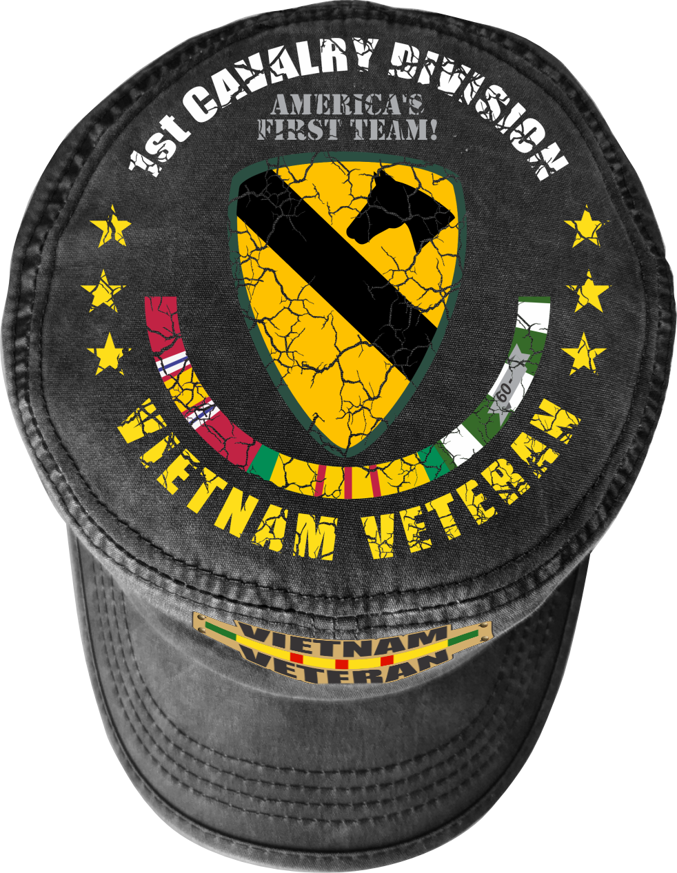 Vietnam Veteran Military Cap - 1st Cavalry Division | Adjustable Washed Cotton Hat | Unique Design (U.S. Patent Pending)