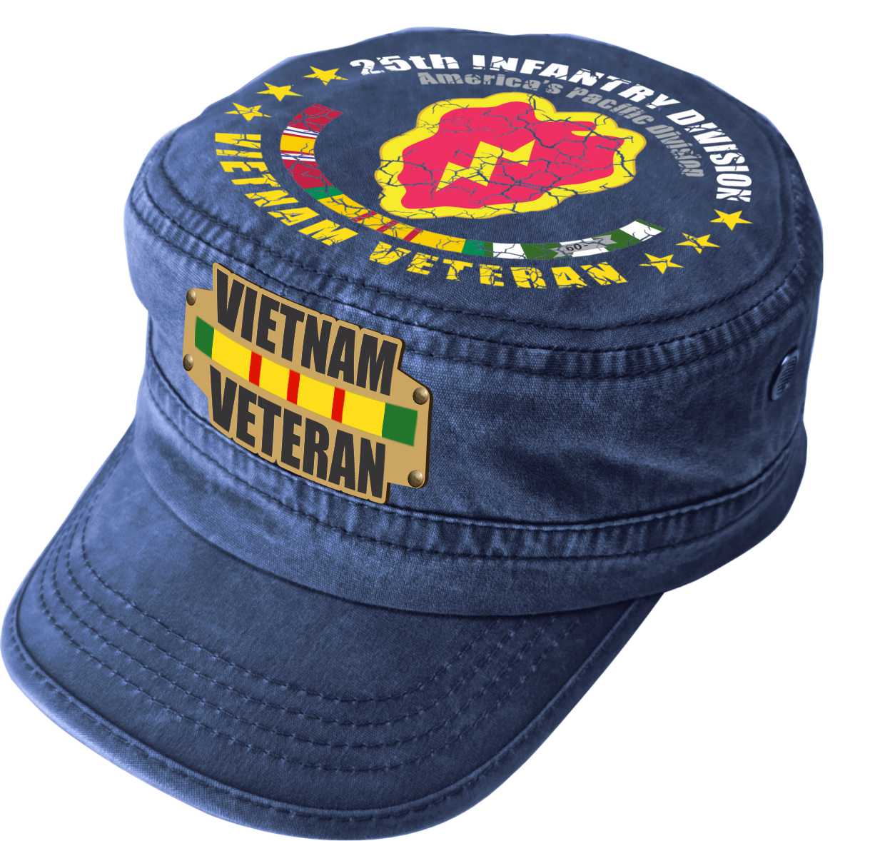 Vietnam Veteran Military Cap - 25th Infantry Division | Adjustable Washed Cotton Hat | Unique Design (U.S. Patent Pending)