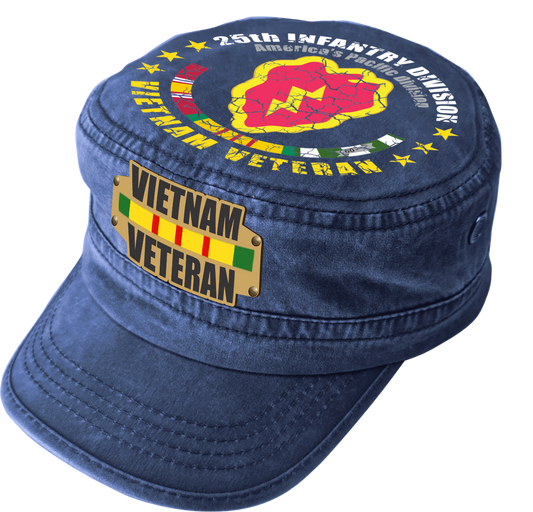 Vietnam Veteran Military Cap - 25th Infantry Division | Adjustable Washed Cotton Hat | Unique Design (U.S. Patent Pending)