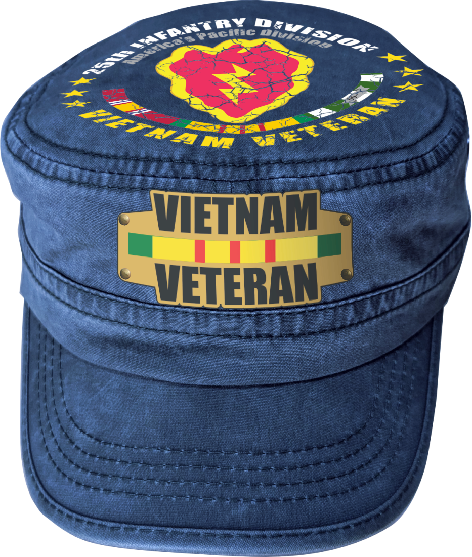 Vietnam Veteran Military Cap - 25th Infantry Division | Adjustable Washed Cotton Hat | Unique Design (U.S. Patent Pending)