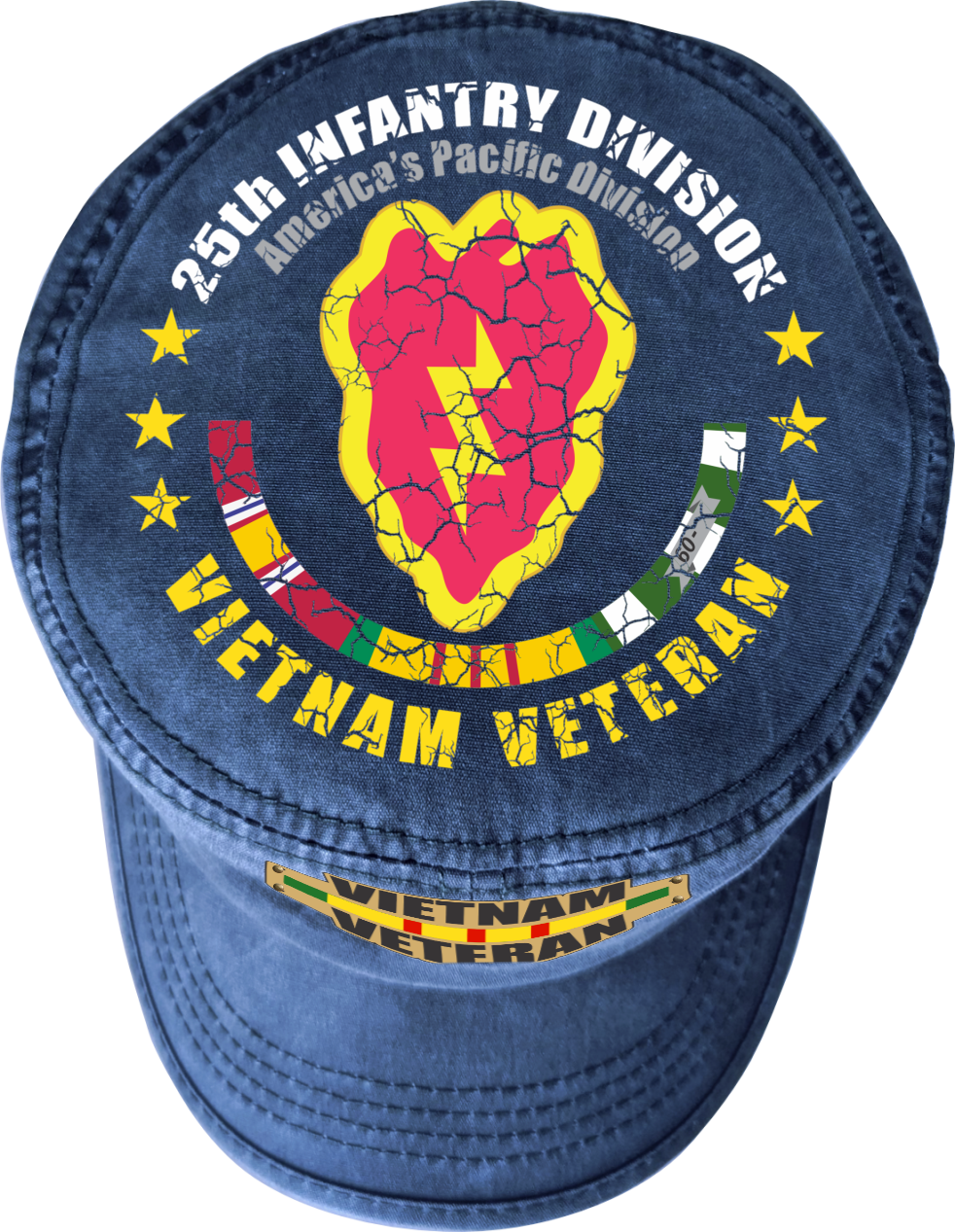 Vietnam Veteran Military Cap - 25th Infantry Division | Adjustable Washed Cotton Hat | Unique Design (U.S. Patent Pending)