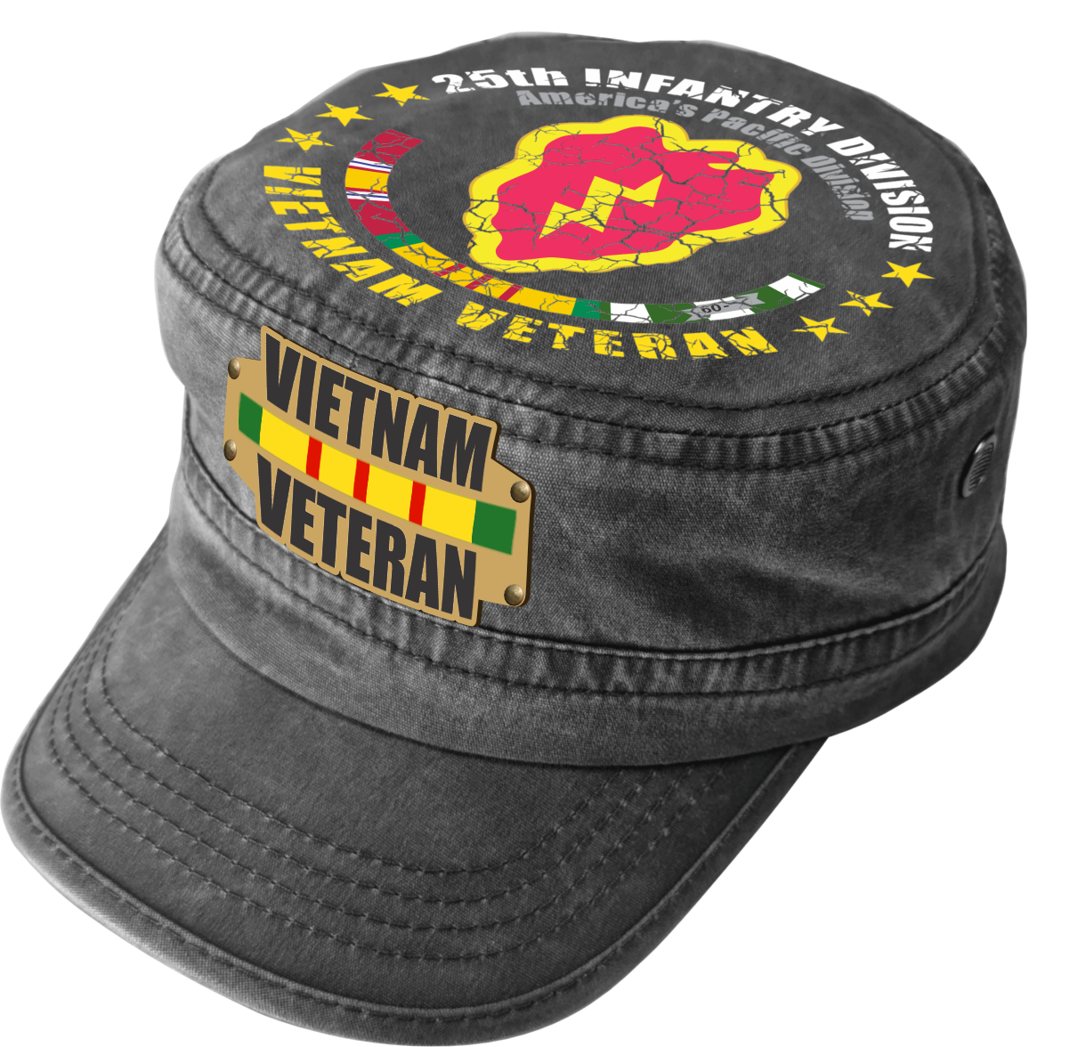 Vietnam Veteran Military Cap - 25th Infantry Division | Adjustable Washed Cotton Hat | Unique Design (U.S. Patent Pending)