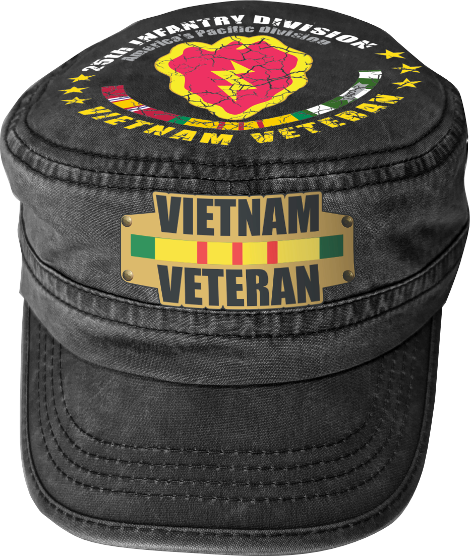 Vietnam Veteran Military Cap - 25th Infantry Division | Adjustable Washed Cotton Hat | Unique Design (U.S. Patent Pending)