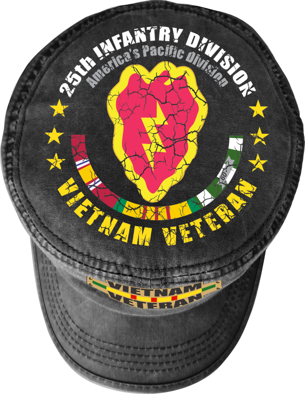 Vietnam Veteran Military Cap - 25th Infantry Division | Adjustable Washed Cotton Hat | Unique Design (U.S. Patent Pending)