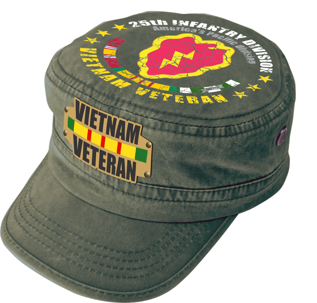 Vietnam Veteran Military Cap - 25th Infantry Division | Adjustable Washed Cotton Hat | Unique Design (U.S. Patent Pending)