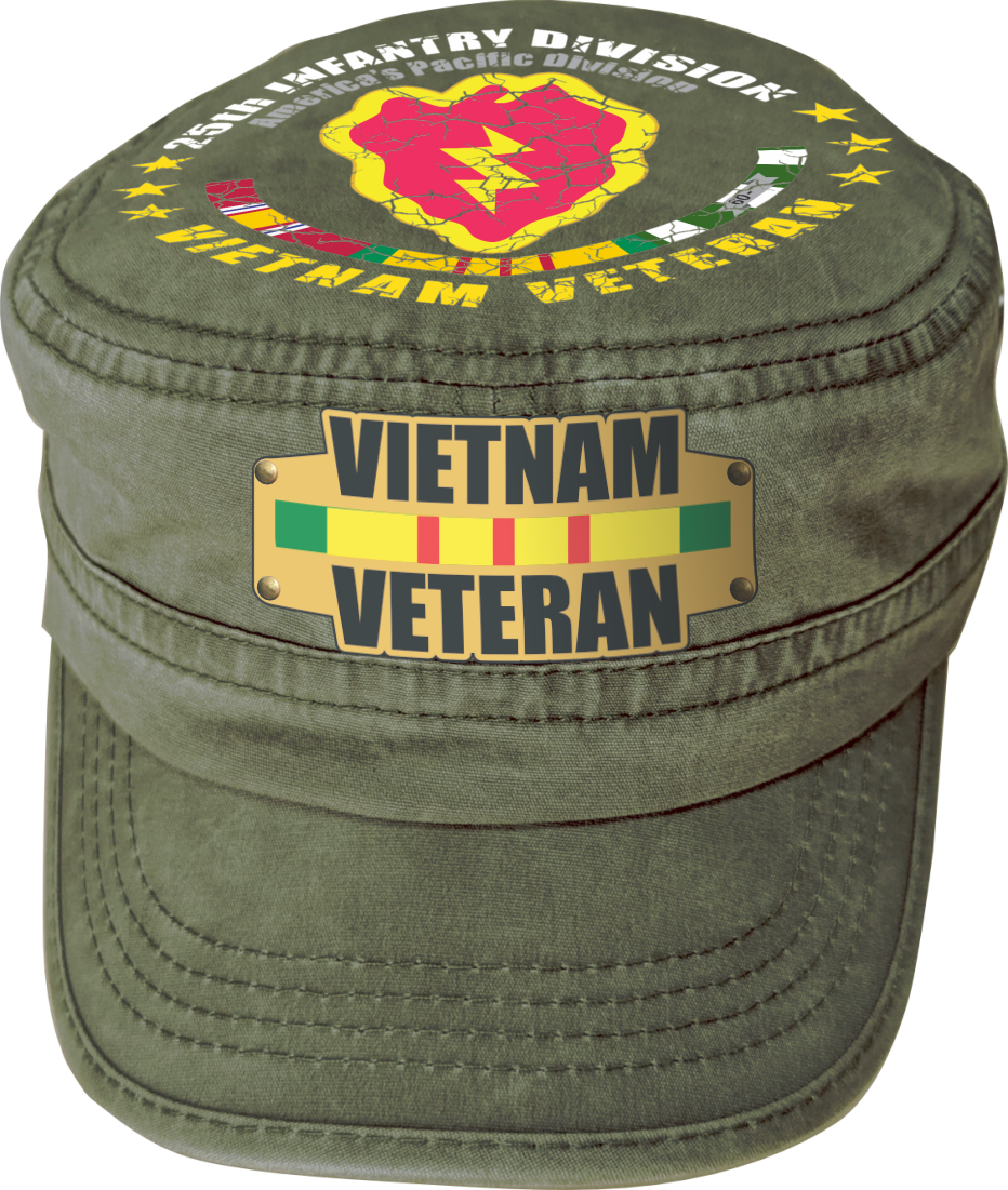 Vietnam Veteran Military Cap - 25th Infantry Division | Adjustable Washed Cotton Hat | Unique Design (U.S. Patent Pending)
