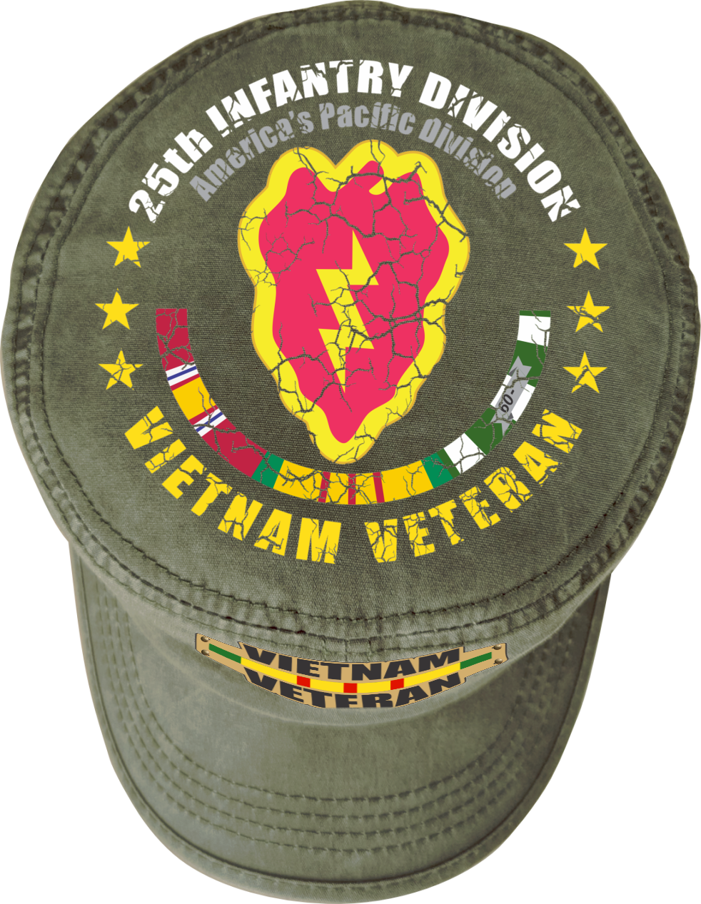 Vietnam Veteran Military Cap - 25th Infantry Division | Adjustable Washed Cotton Hat | Unique Design (U.S. Patent Pending)