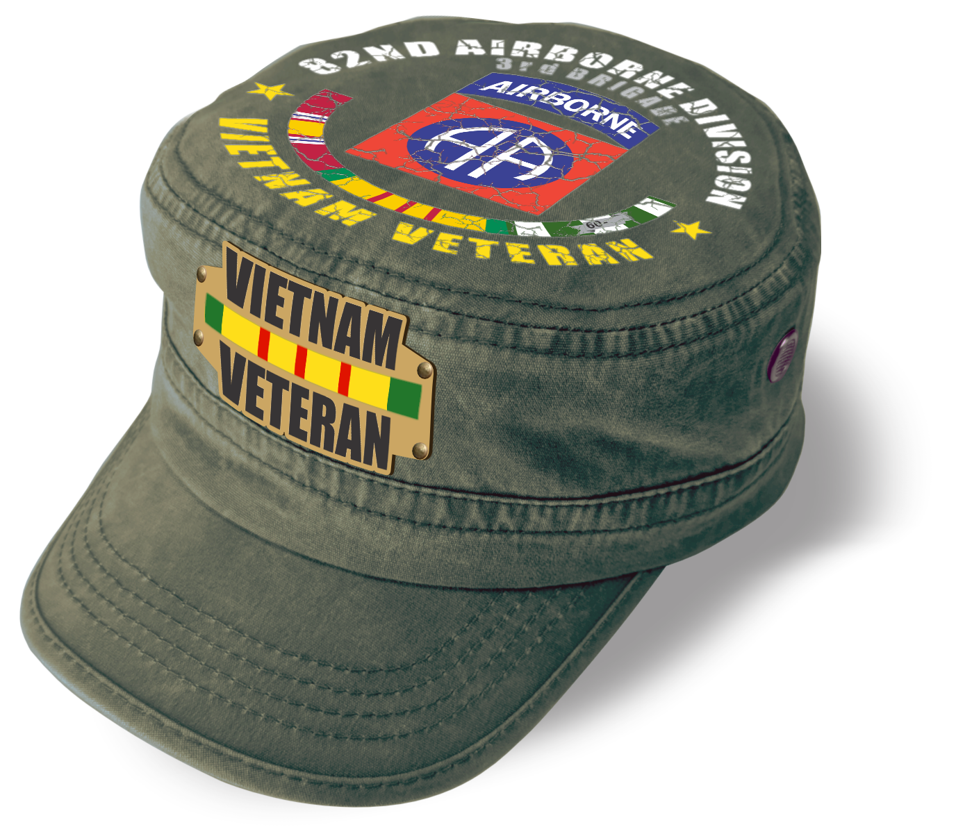 Vietnam Veteran Military Cap - 82nd Airborne Division | Adjustable Washed Cotton Hat | Unique Design (U.S. Patent Pending)