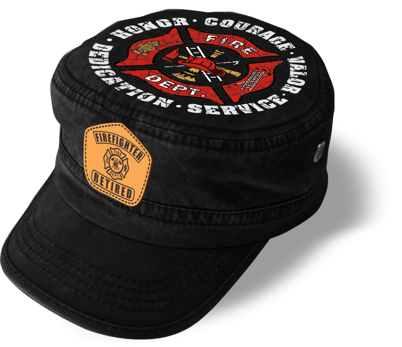 Fire Department RETIRED Patriotic Cap – Adjustable American Hero Military Cap | Unique Design (U.S. Patent Pending)