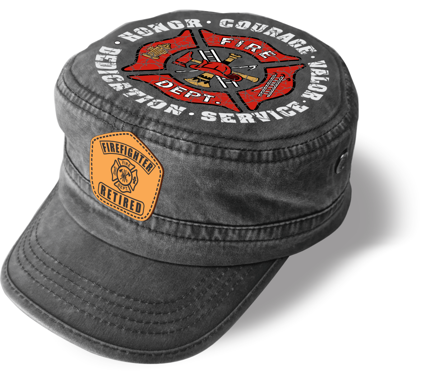 Fire Department RETIRED Patriotic Cap – Adjustable American Hero Military Cap | Unique Design (U.S. Patent Pending)