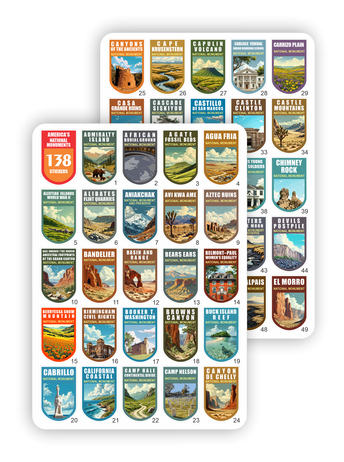 138 US National Monuments 1x1.5 for Travel Book, Bucket List Attractions of The USA (1x1.5 Monument)