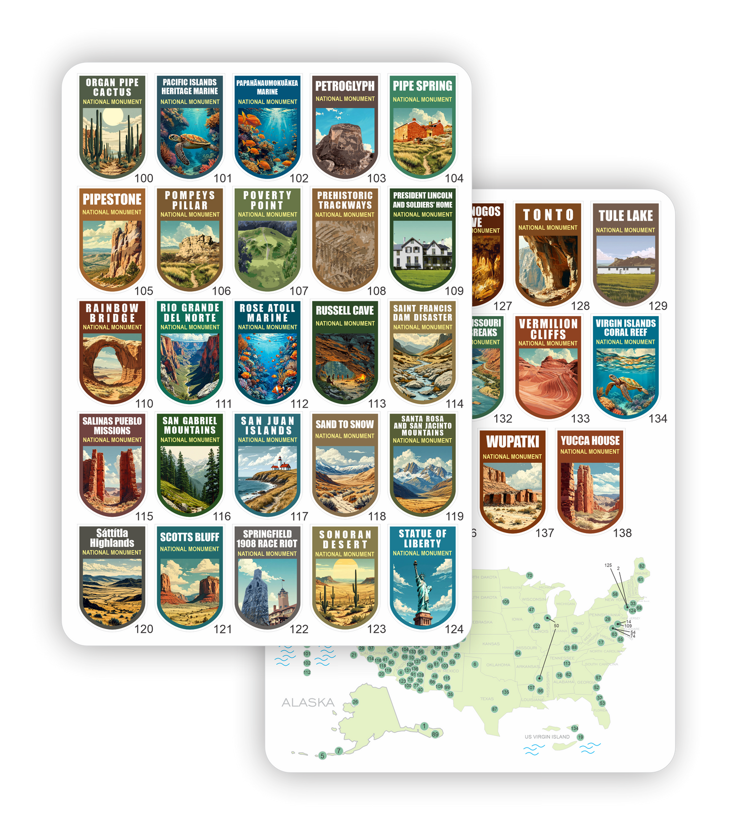 138 US National Monuments 1x1.5 for Travel Book, Bucket List Attractions of The USA (1x1.5 Monument)