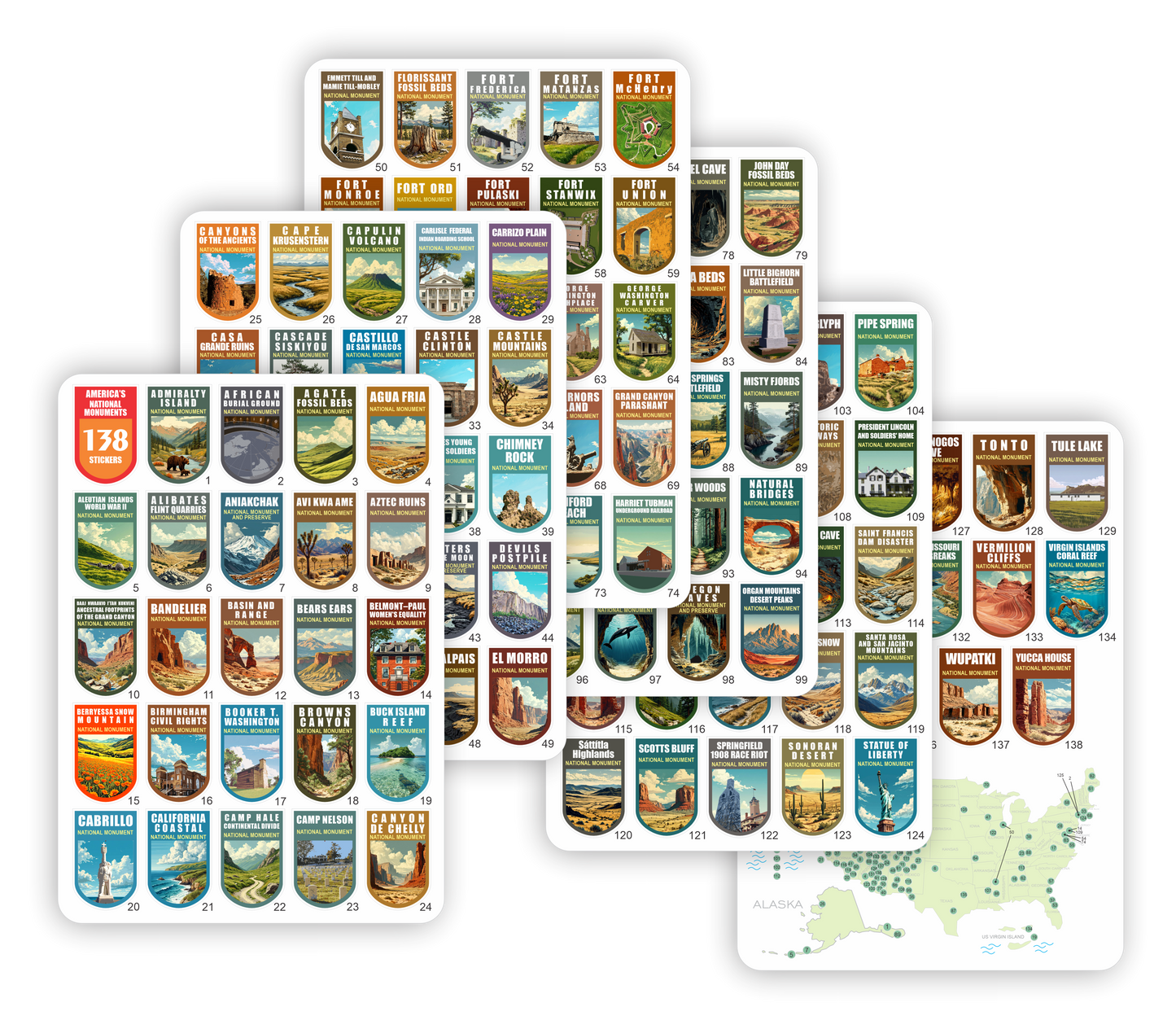 138 US National Monuments 1x1.5 for Travel Book, Bucket List Attractions of The USA (1x1.5 Monument)
